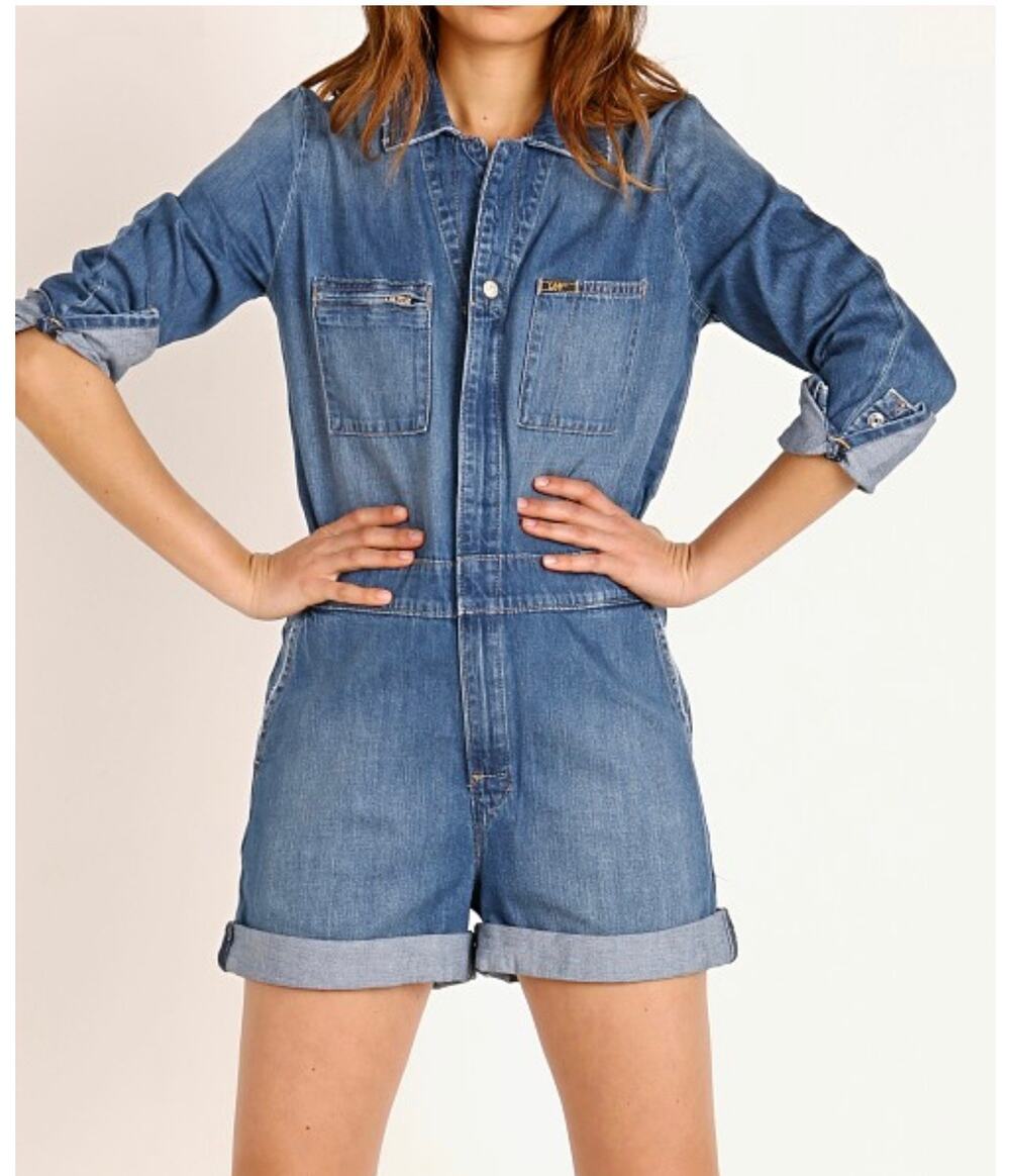 Lee Women's Indigo Daze Short Union-All Denim Long Sleeve Romper Size S
